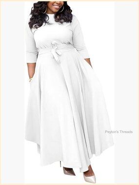 Plus Size Stretch Maxi Dress with Pockets A-Line Swing Long Dress